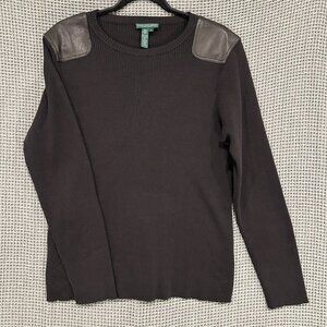 Ralph Lauren Jeans Company Knit Sweater Shirt Womens XL Leather Shoulder Patch